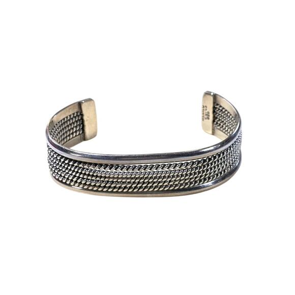VINTAGE UNISEX STERLING SILVER FIVE ROW BRAIDED CUFF BRACELET STYLE - Picture 1 of 8